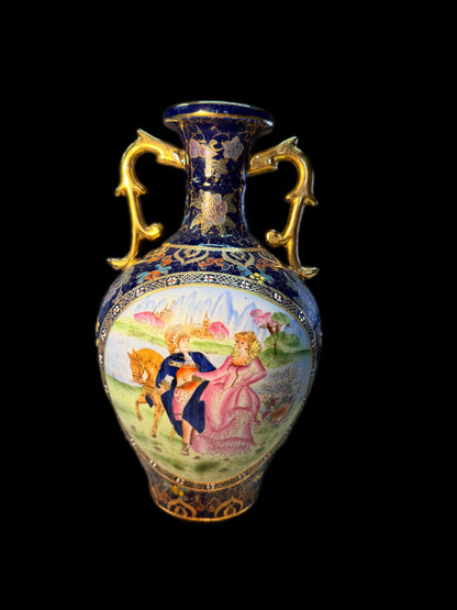 LARGE VINTAGE COBALT FRENCH COURTING VICTORIAN URN