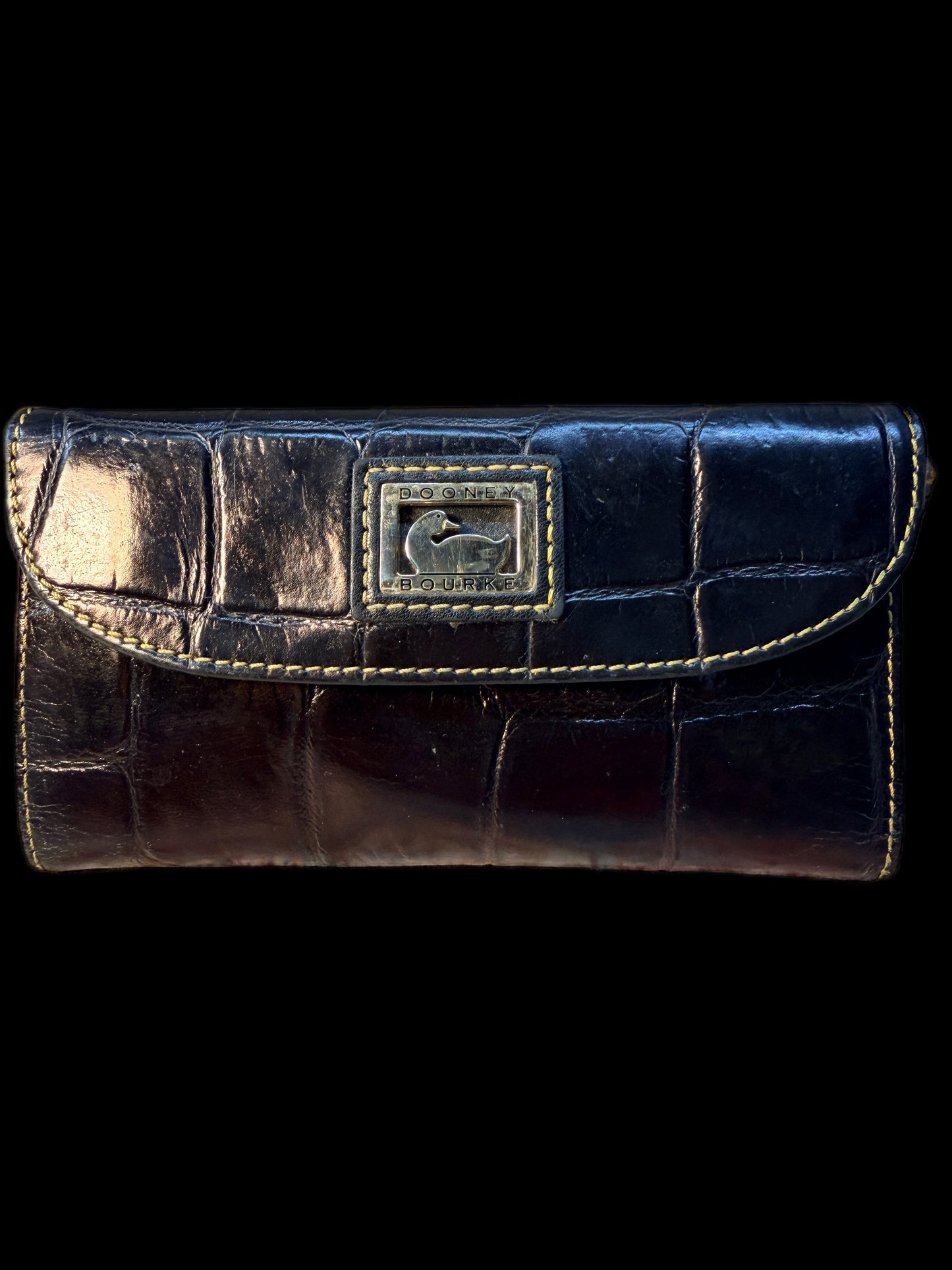 BLACK CROC-EMBOSSED LEATHER DOONEY & BOURKE WALLET