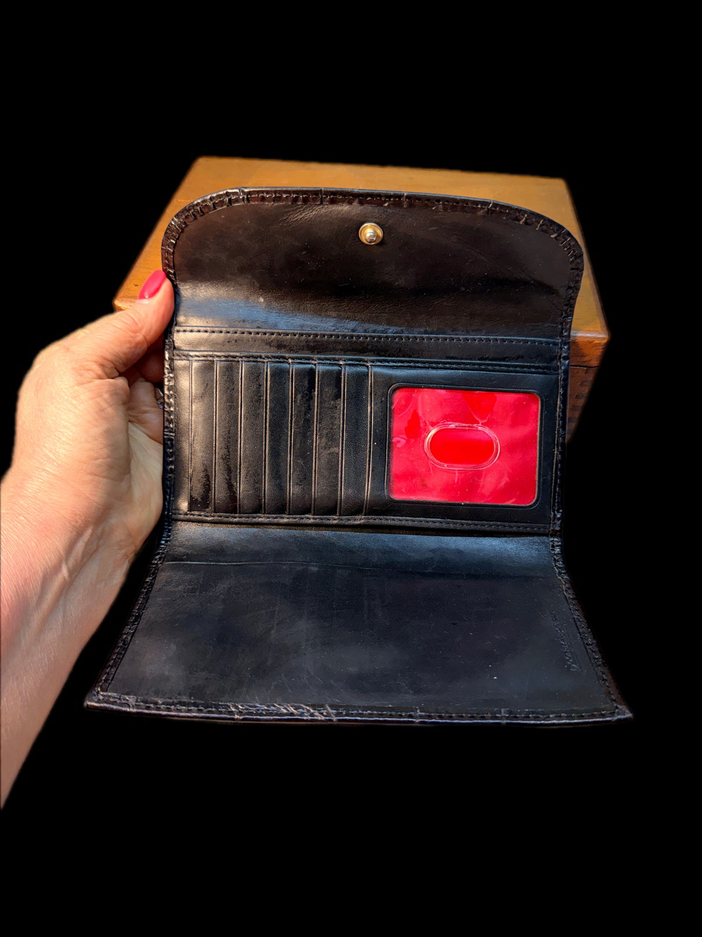 BLACK CROC-EMBOSSED LEATHER DOONEY & BOURKE WALLET
