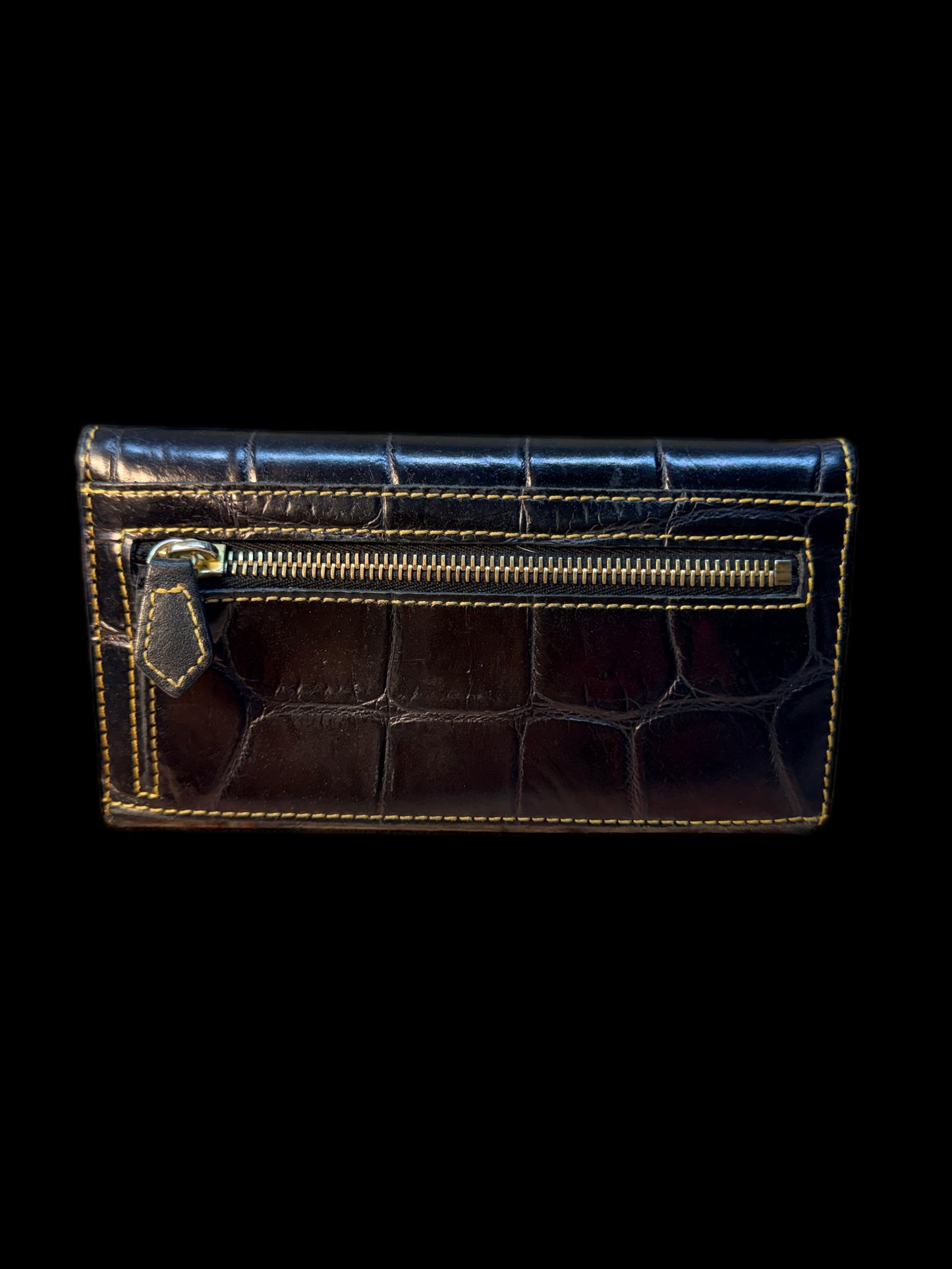 BLACK CROC-EMBOSSED LEATHER DOONEY & BOURKE WALLET