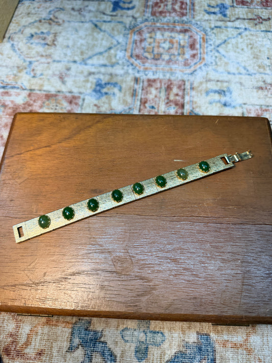 VINTAGE GOLD TONE AND JADE BRACELET