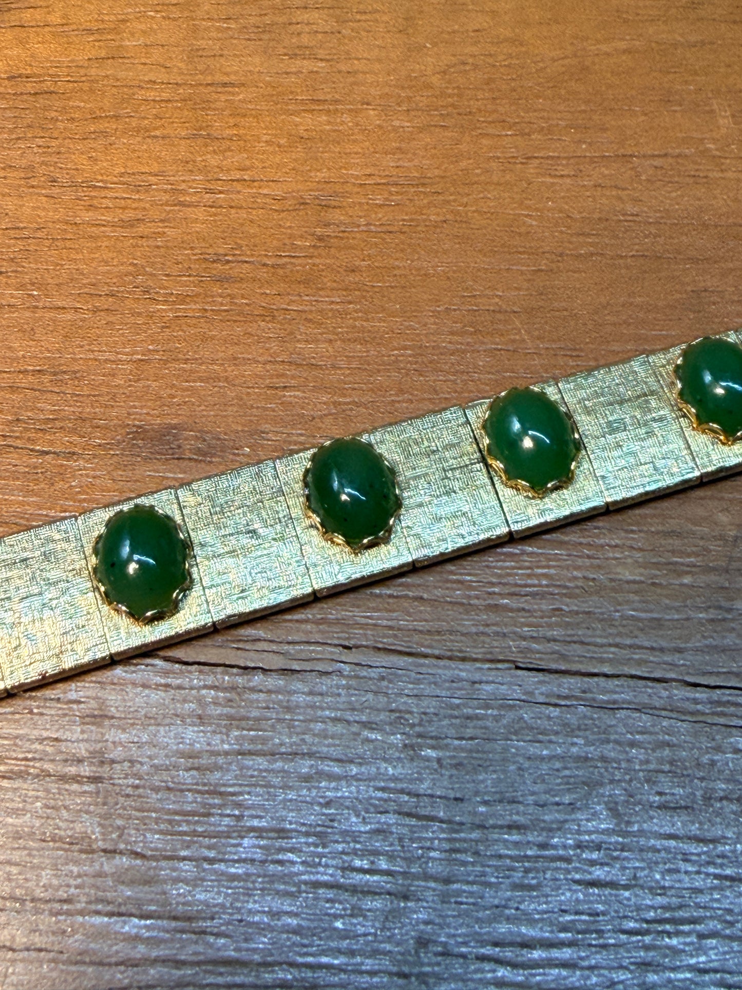 VINTAGE GOLD TONE AND JADE BRACELET