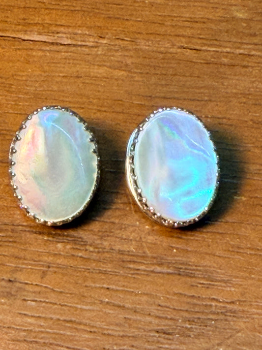 VINTAGE WHITING & DAVIS MOTHER OF PEARL EARRINGS