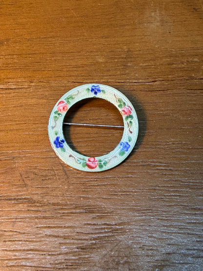 STERLING GUILLOCHÉ FLORAL BROOCH
