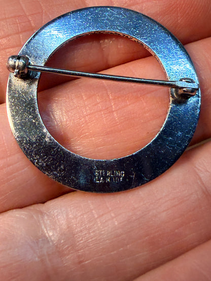 STERLING GUILLOCHÉ FLORAL BROOCH