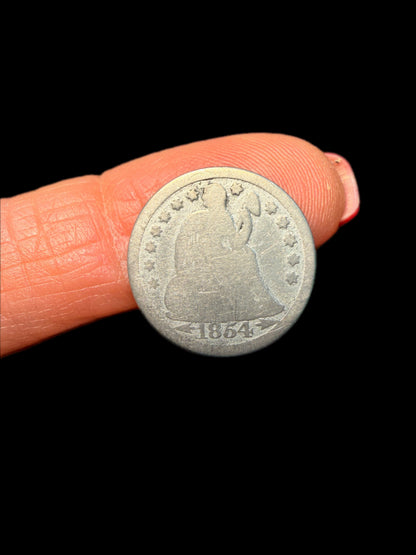 1854 SEATED LIBERTY DIME STARS OBVERSE SILVER